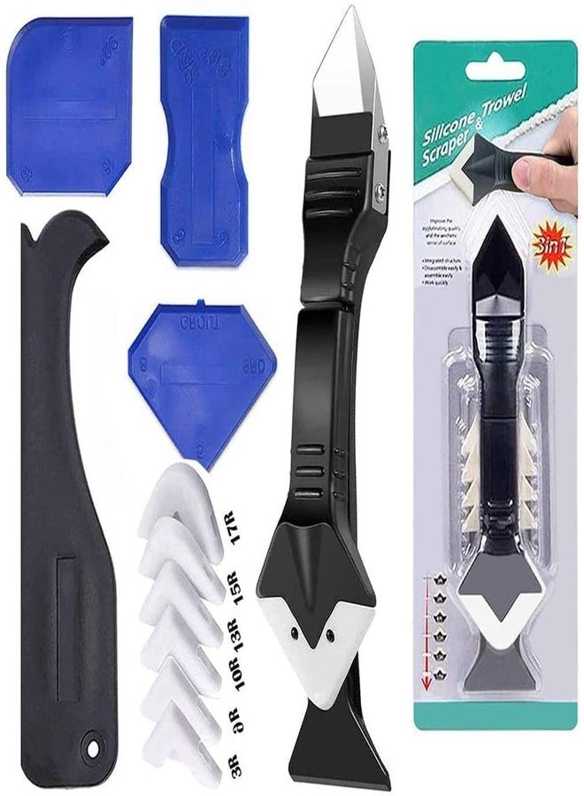 JD Fresh 5 in 1 Stainless Steel Head Scraper/Caulking Tool Kit/Sealant Finishing Grout Scraper/Gap Filler/Scraper Finishing Tool for Tiles/Countertop/Bathtubs/Sinks/Window/Home(Black/5 Silicone Pads) - Image 1